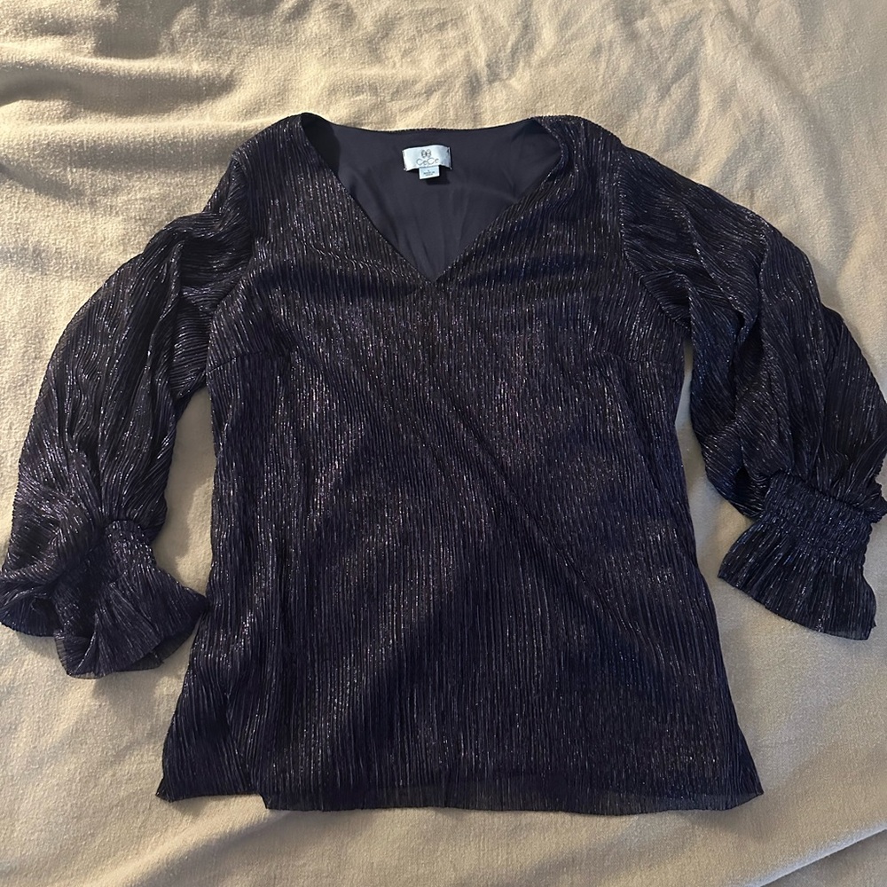 CeCe Shimmer Top navy blue cuffed sleeves size L